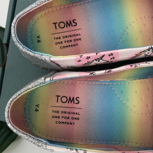 Toms Pink Pastel Glitter Shimmer Unicorn Exclusive Print Classic Slip On Shoes - Picture 7 of 8